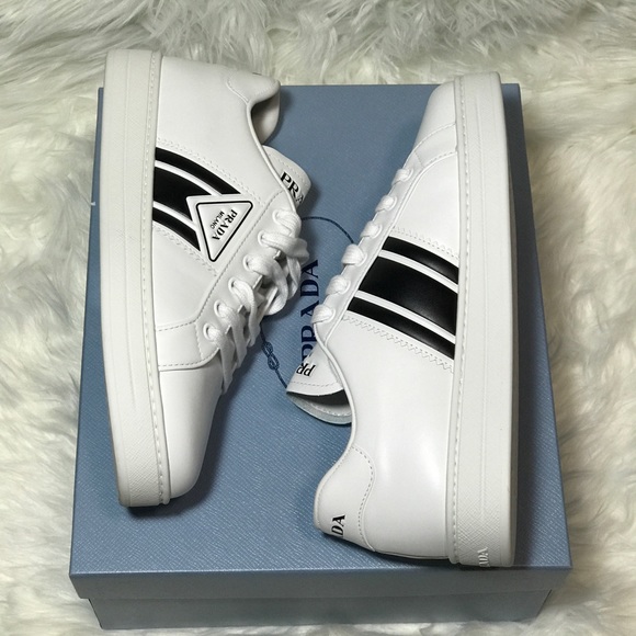 PRADA Calzature Donna Logo Stripe Leather Sneakers - Picture 3 of 13